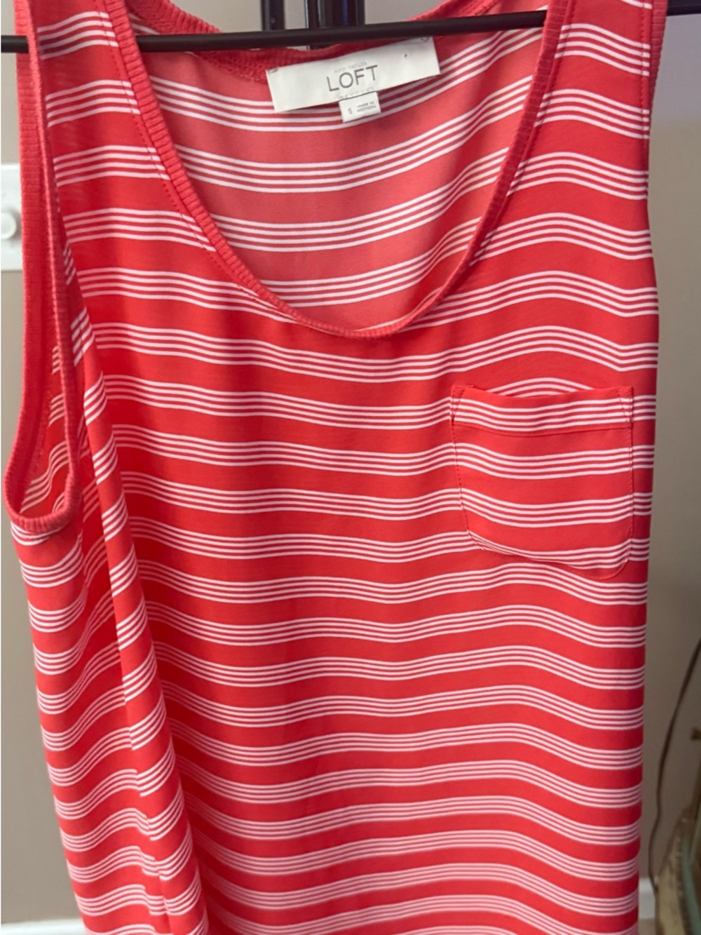 LOFT Red & White Striped Tank Top